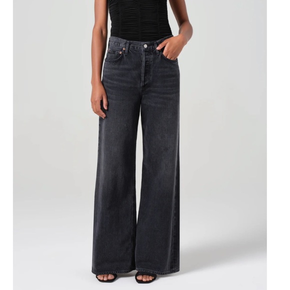 Agolde Denim - Agolde Clara Wide Leg High-Rise Jeans in Washed Black
